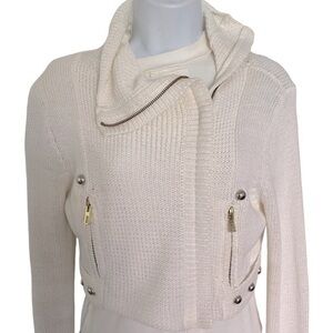 Marlene Birger Cotton Moto Sweater - S white , cotton mercerized